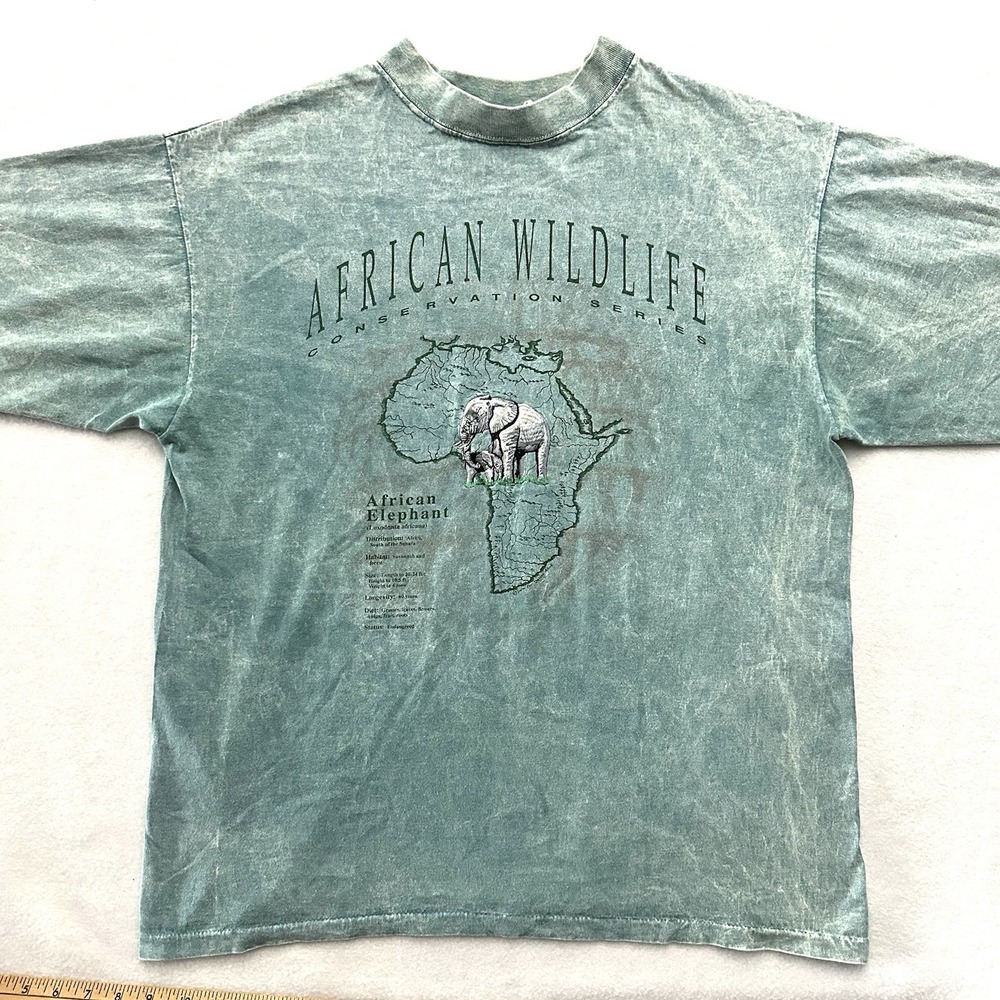 Vintage Dallas Alice XL African Wildlife Elephant Embroidered Single Stitch Teal